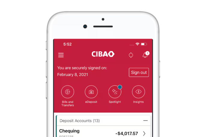 CIBA savings mobile interface